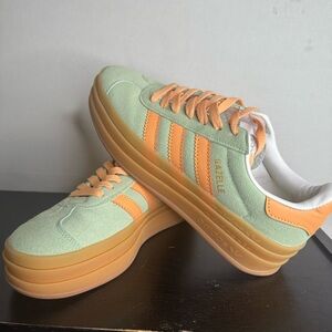 Adidas Gazelle Mint and Orange Sneakers